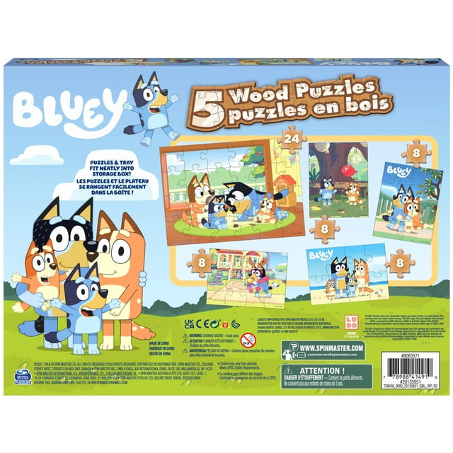 Spin Master Bluey 5 Jigsaw Puzzles with Wood Storage Box
