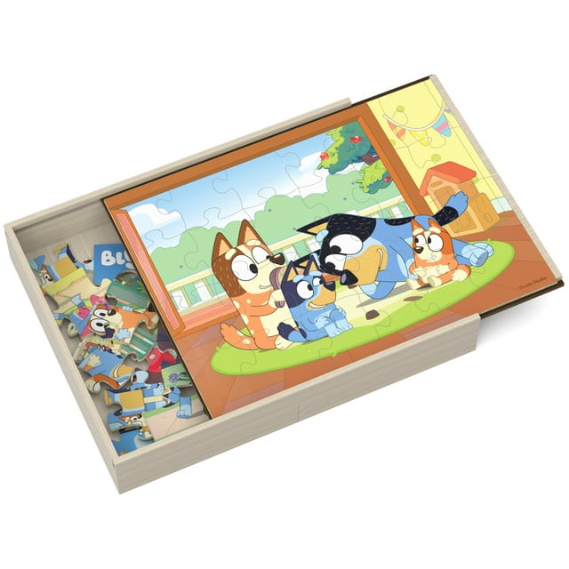 Spin Master Bluey 5 Jigsaw Puzzles with Wood Storage Box