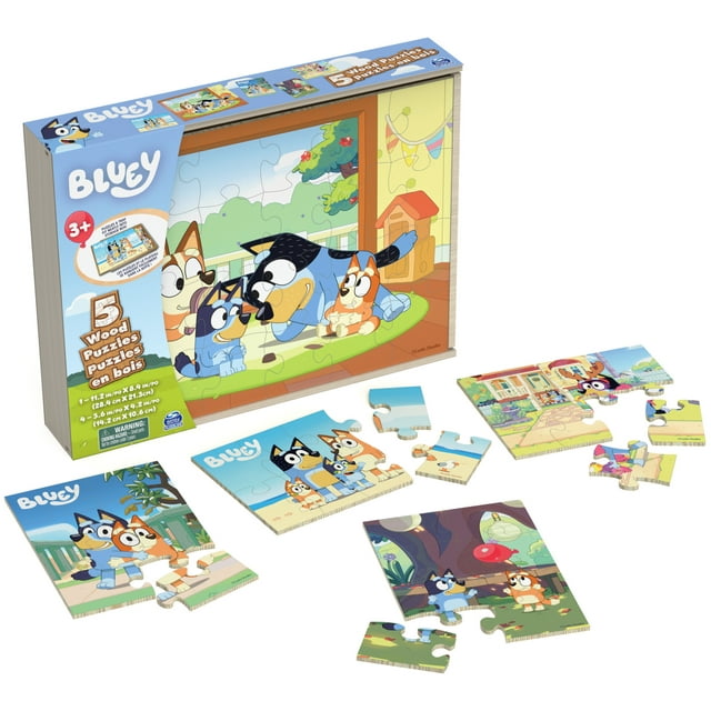 Spin Master Bluey 5 Jigsaw Puzzles with Wood Storage Box