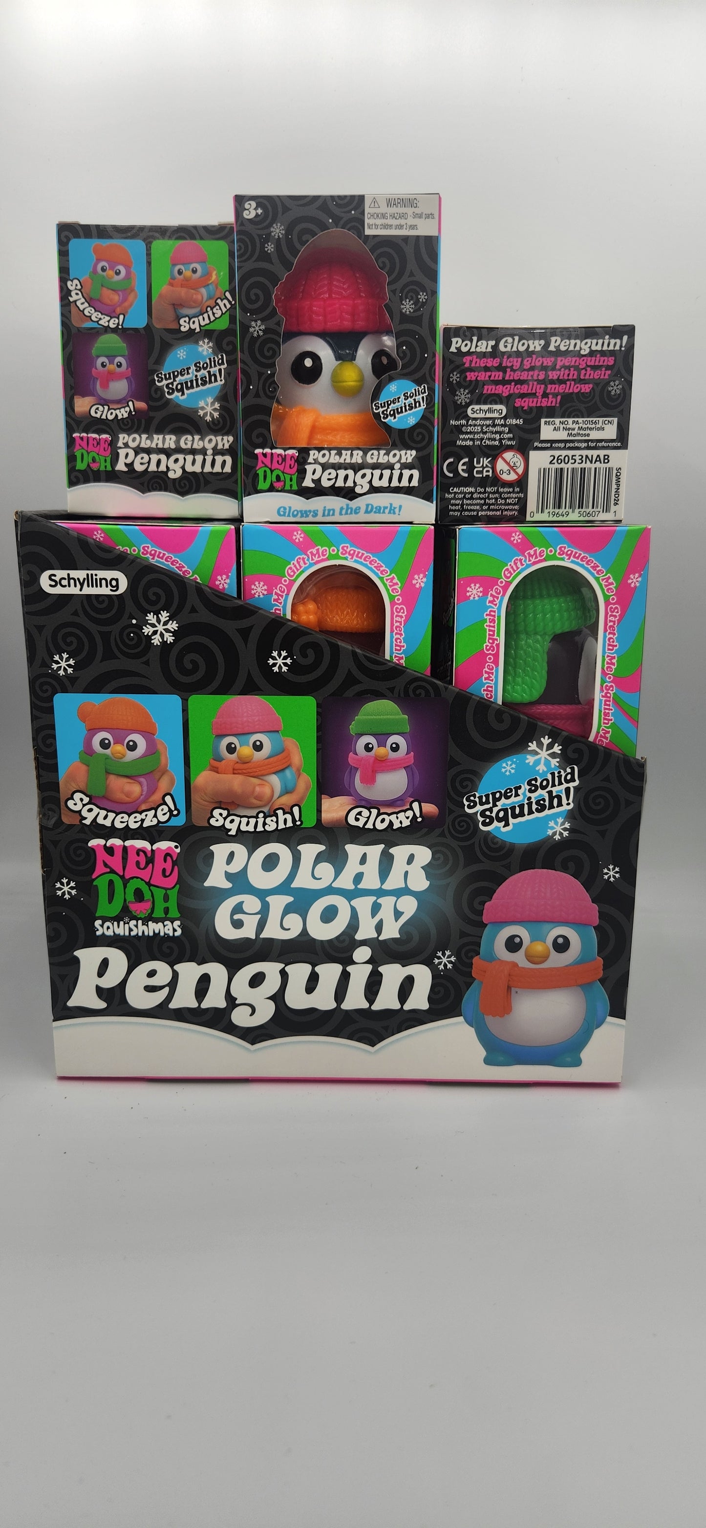NeeDoh 2026 Squishmas Polar Glow Penguin Stress Ball - 2 RANDOM Colors, Glows in the Dark!