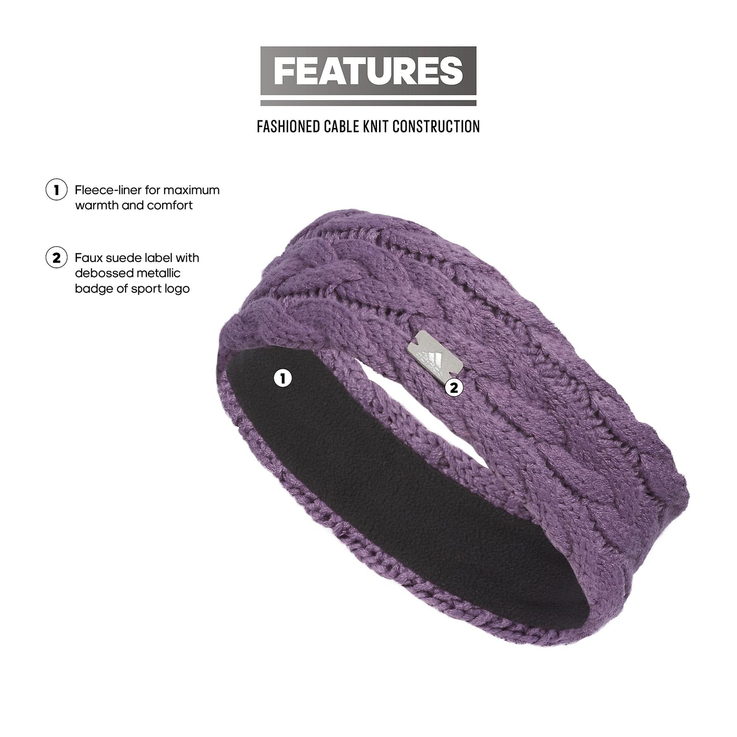 adidas Women's Fashion Knit Headband, Shadow Violet/Grey/Silver Metallic
