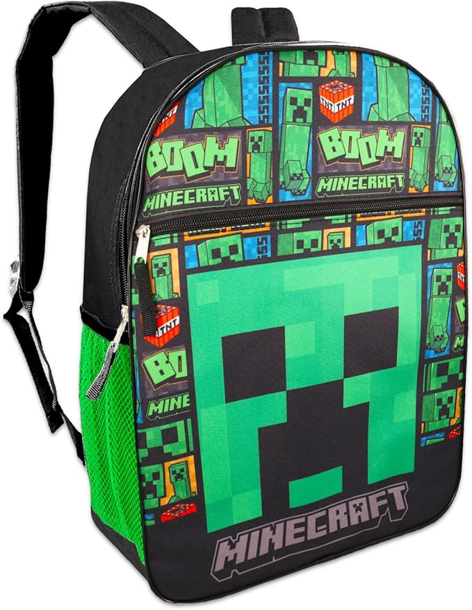 Minecraft Collage 16" Creepers Theme Kids Backpack