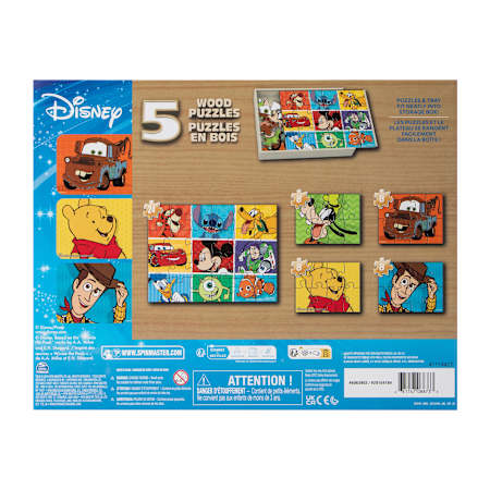 Spin Master Disney Pixar 5 Jigsaw Puzzles with Wood Storage Box