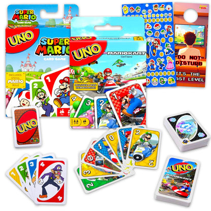 Ultimate Super Mario UNO Cards Set - Bundle with 2 Decks of UNO Cards Plus Stickers