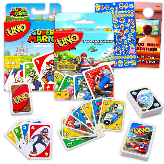 Ultimate Super Mario UNO Cards Set - Bundle with 2 Decks of UNO Cards Plus Stickers