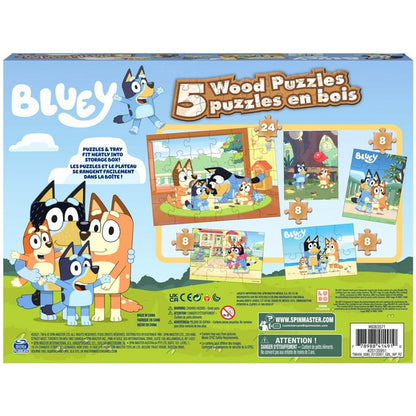Spin Master Bluey 5 Jigsaw Puzzles with Wood Storage Box