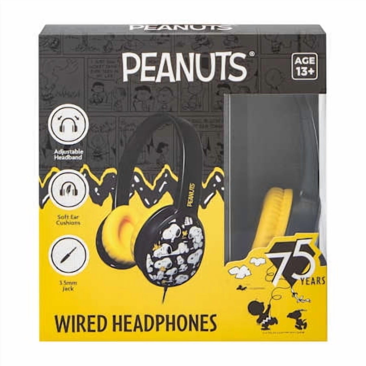 CultureFly Peanuts Wired Headphones 3.5mm Jack, Black