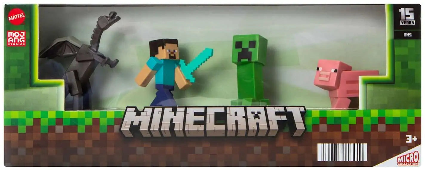 Minecraft Micro Collection Ender Dragon, Steve, Creeper & Pig Mini Figure 4-Pack
