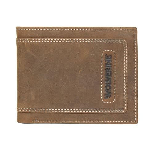 WOLVERINE Men's RFID Blocking Rugged Bifold & Passcase Wallets (Avail in Cotton Canvas Or Leather), Rigger-Brown, One Size