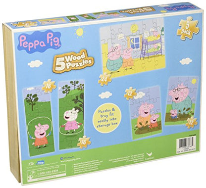 Peppa Pig 5 Jigsaw Puzzles in Wooden Storage Box (Styles Will Vary)