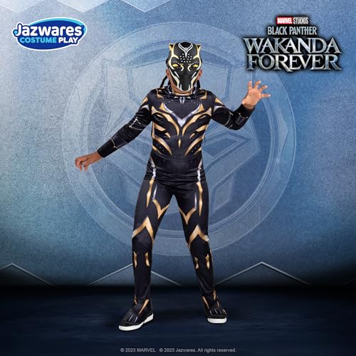 Marvel Black Panther Official Youth Halloween Costume - Premium Quality Padded Jumpsuit with Plastic Mask (L)