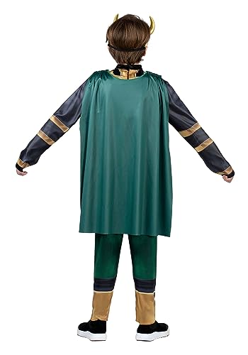 Marvel Loki Official Youth Halloween Costume - Padded Jumpsuit with Detachable Cape and Plastic Headpiece (M) Multi