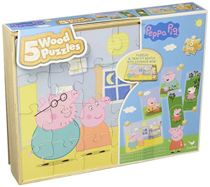 Peppa Pig 5 Jigsaw Puzzles in Wooden Storage Box (Styles Will Vary)