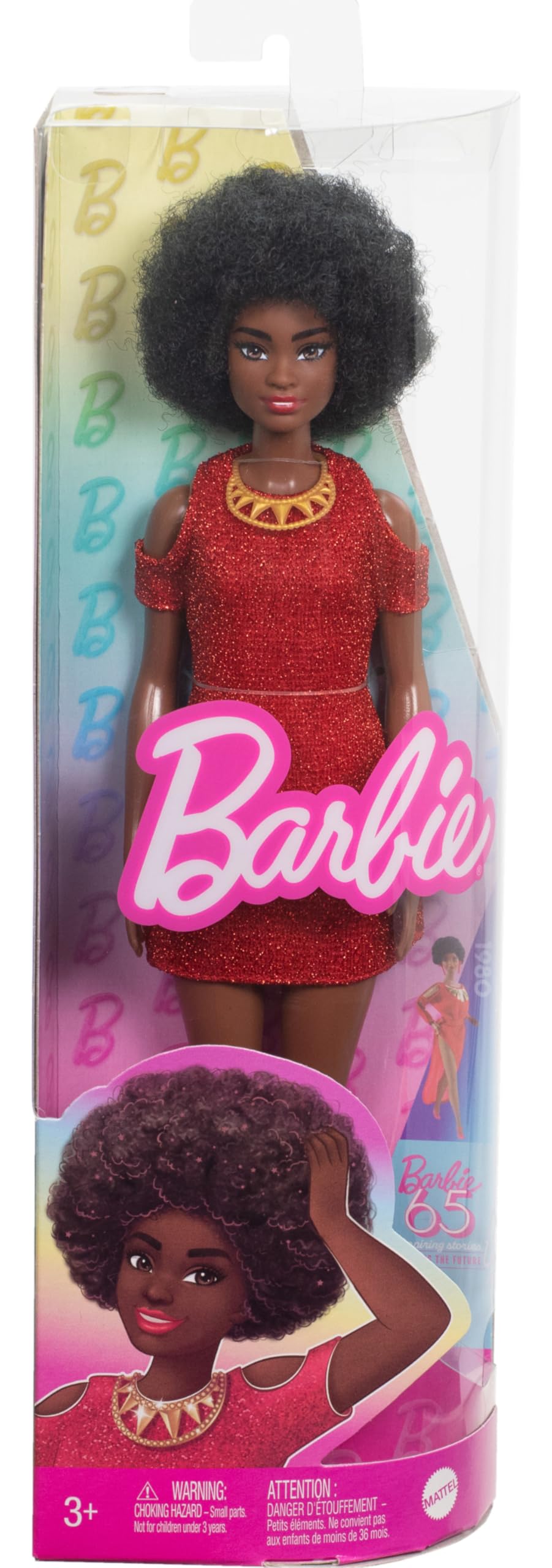 Barbie Fashionistas Doll with Natural Black Hair, Red Dress & Accessories - 65th Anniversary Collectible