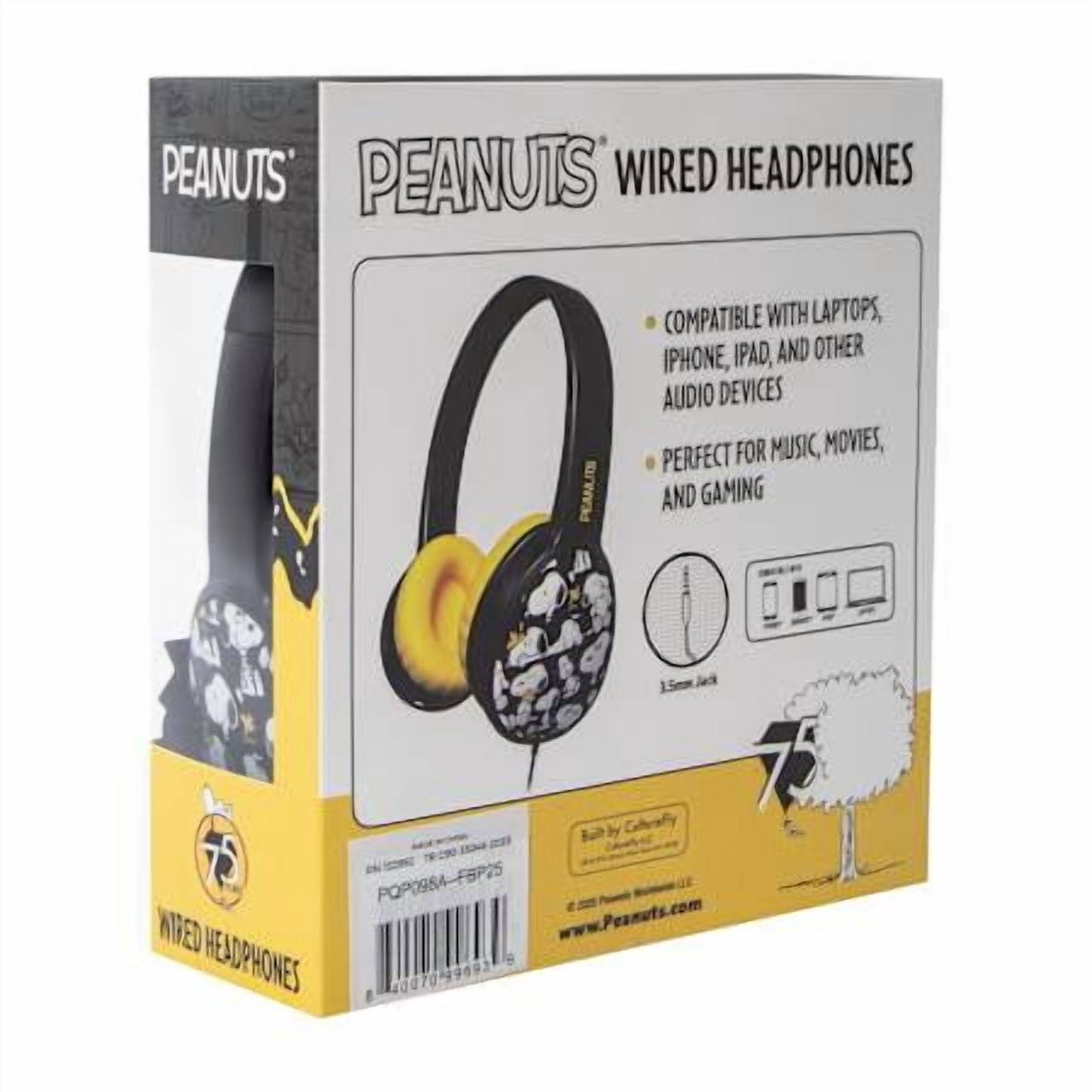 CultureFly Peanuts Wired Headphones 3.5mm Jack, Black