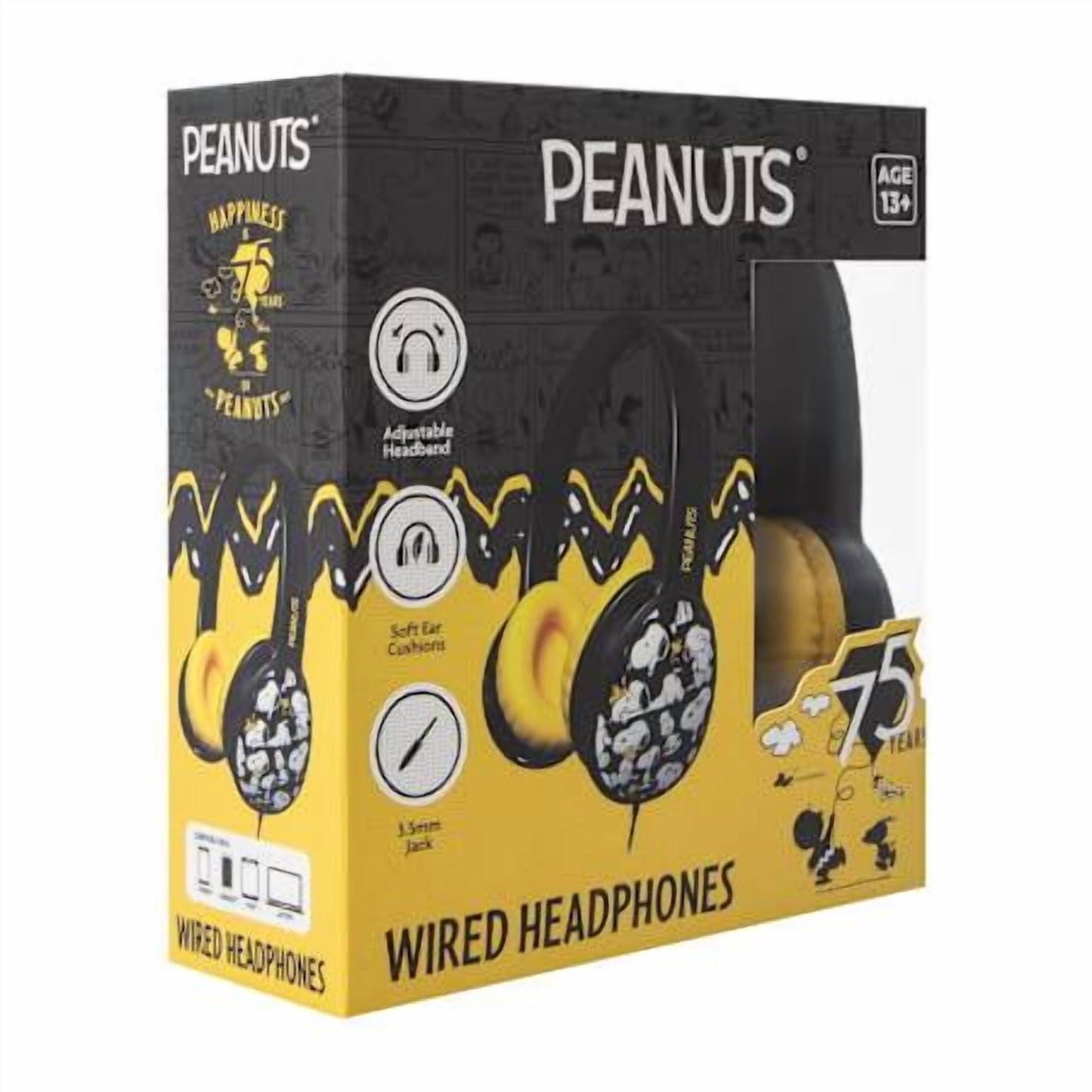 CultureFly Peanuts Wired Headphones 3.5mm Jack, Black