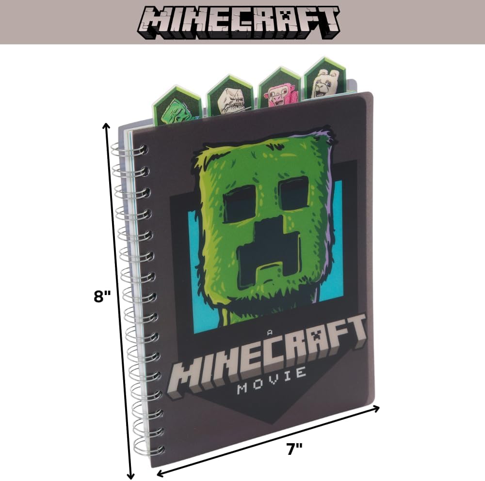 Minecraft Movie Tab Journal Notebook for Kids, Spiral Bound, 96 Lined Pages, 8 x 7 inches