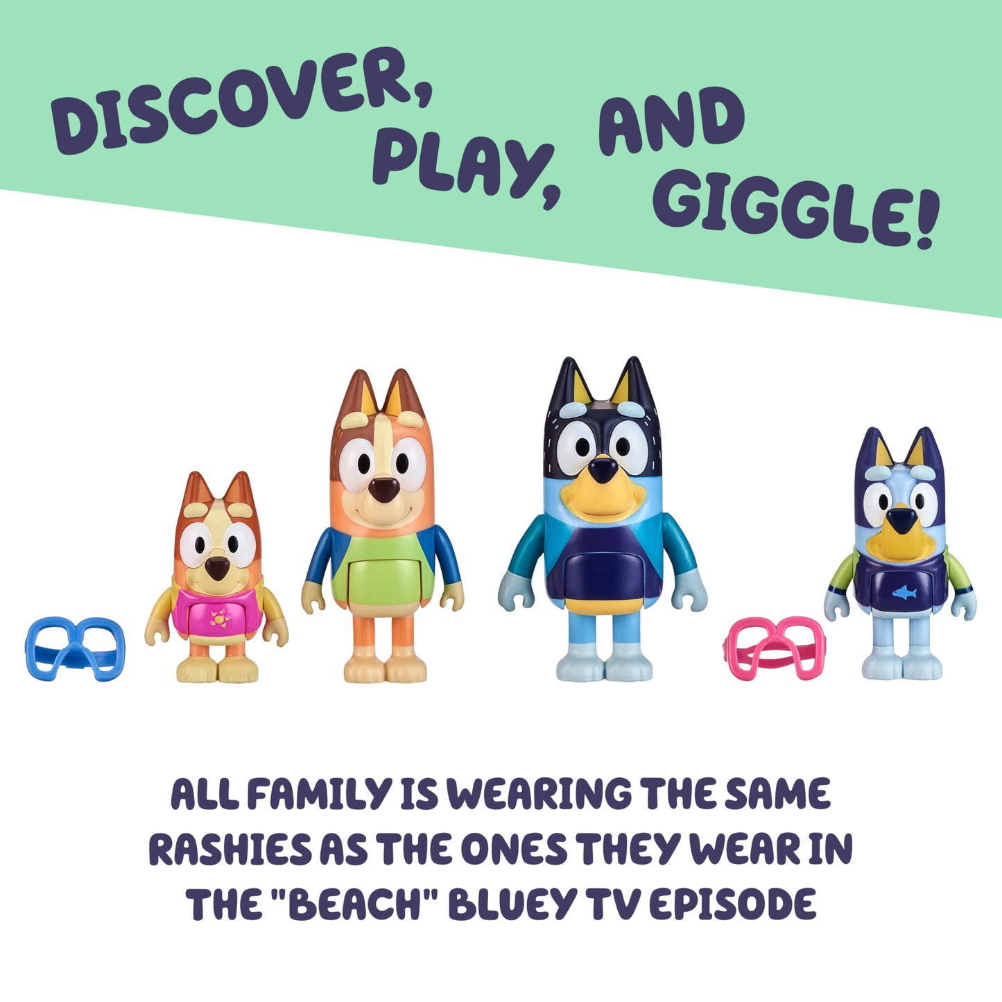 Bluey Toys Beach Exclusive 4-Pack Mini Figurines with Bluey, Chilli, Bingo and Bandit