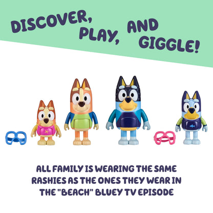 Bluey Toys Beach Exclusive 4-Pack Mini Figurines with Bluey, Chilli, Bingo and Bandit