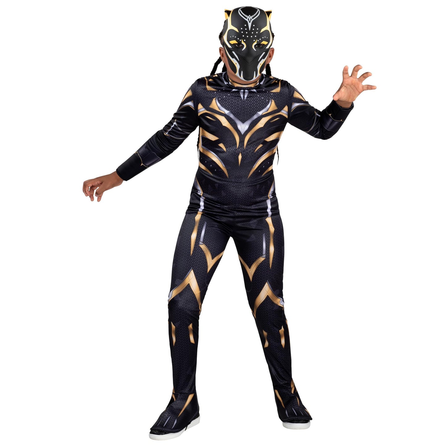 Marvel Black Panther Official Youth Halloween Costume - Premium Quality Padded Jumpsuit with Plastic Mask (L)