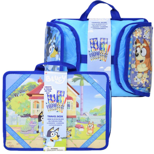 Disney Bluey Travel Desk Art Set with Crayons, Markers and Sticker Sheets, Kids Creative Activity Kit