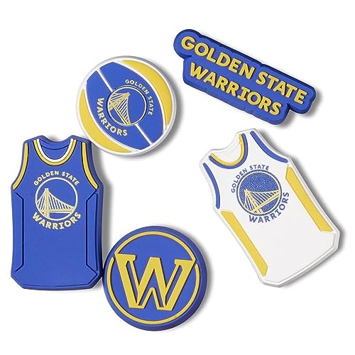 Crocs Jibbitz Shoe Charms, NBA Basketball Teams Sports Collection Multi Packs, Golden State Warriors, 5 Pack