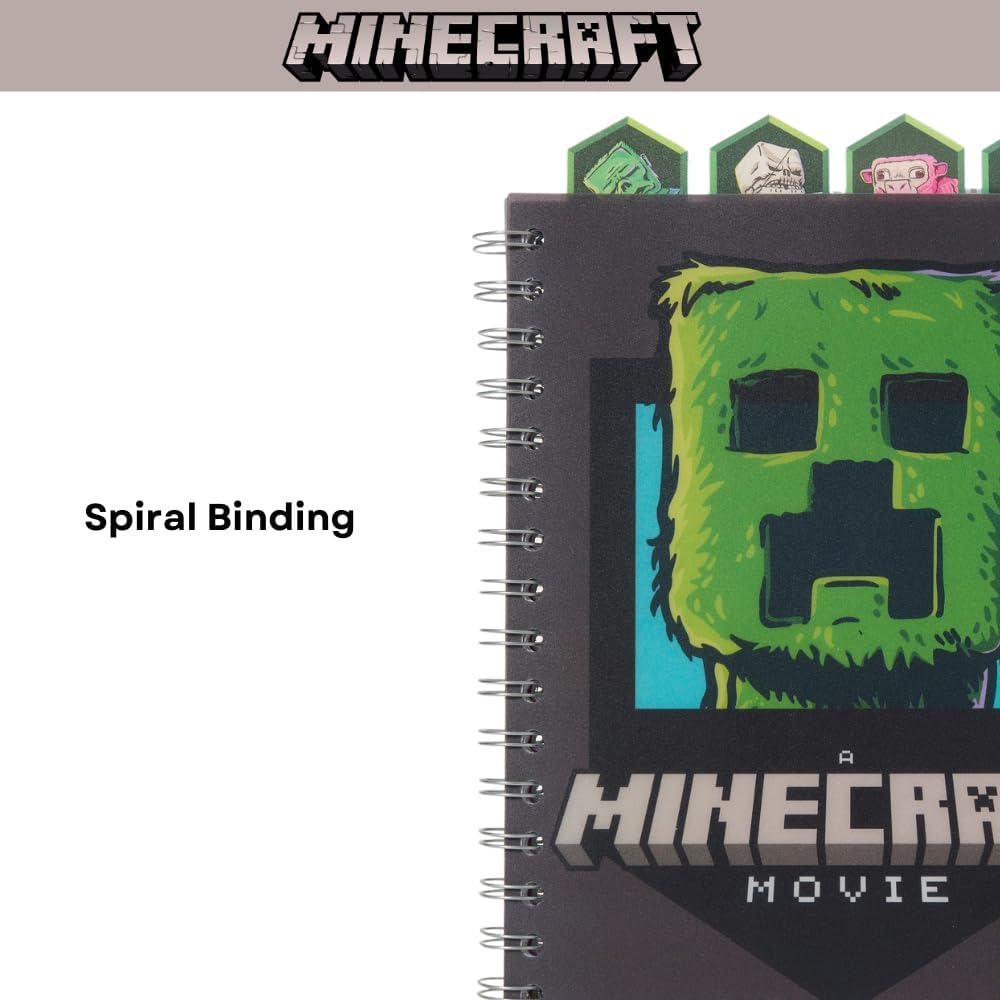 Minecraft Movie Tab Journal Notebook for Kids, Spiral Bound, 96 Lined Pages, 8 x 7 inches