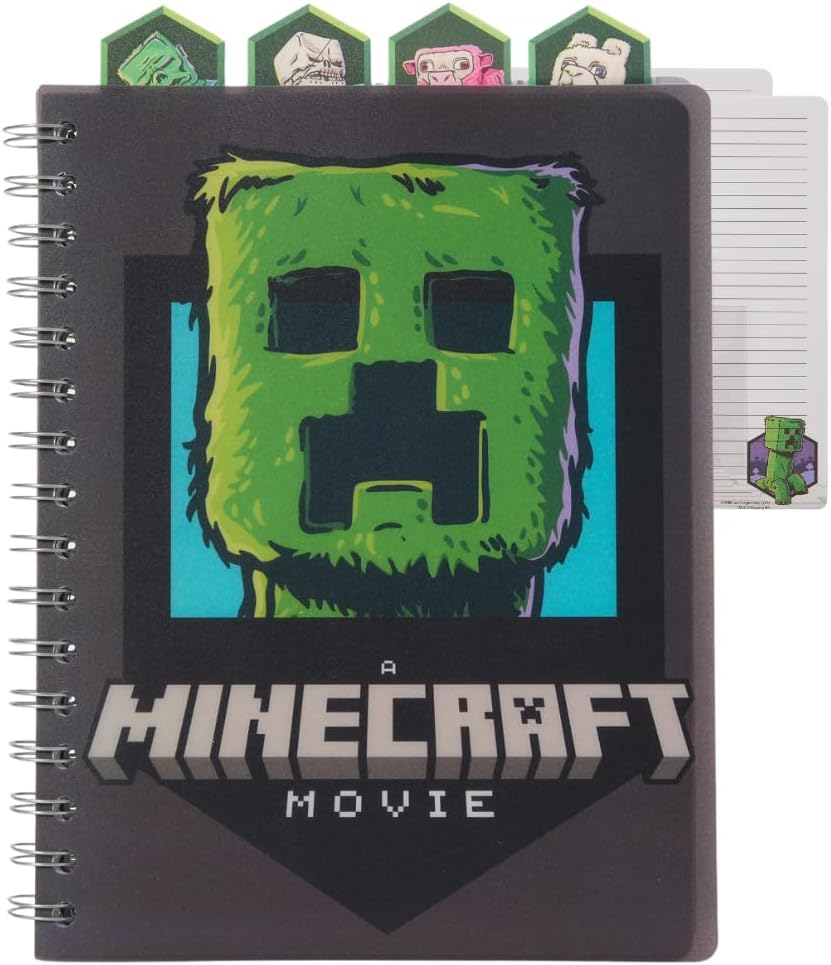 Minecraft Movie Tab Journal Notebook for Kids, Spiral Bound, 96 Lined Pages, 8 x 7 inches