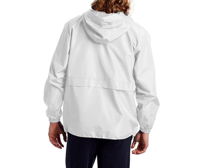 Champion, Stadium Full-Zip, Wind, Water Resistant Jacket for Men, White Small Script, Medium