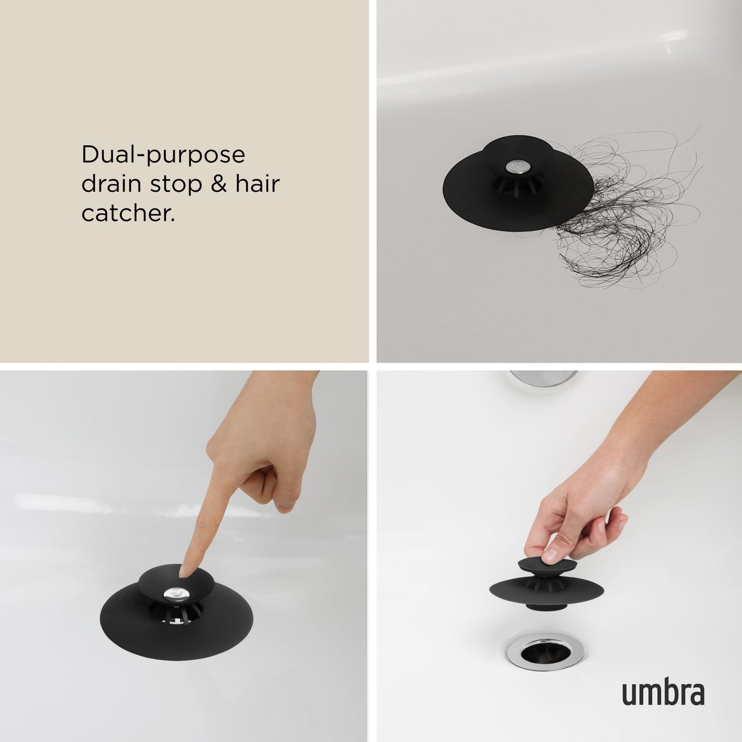 Umbra Flex Drain Stop Hair Catcher, Black