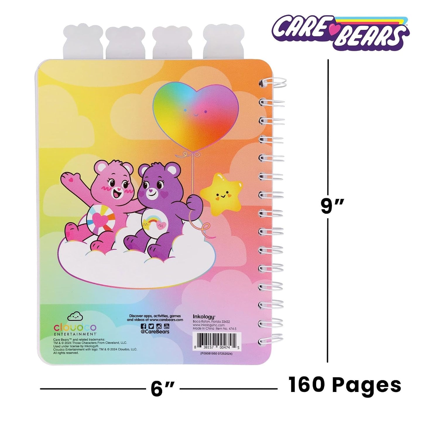 Inkology Care Bears: Unlock The Magic Care-A-Lot Club 4-Tab Spiral Notebook With 160 Dotted Sheets | 6 x 9 Inches