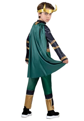 Marvel Loki Official Youth Halloween Costume - Padded Jumpsuit with Detachable Cape and Plastic Headpiece (M) Multi