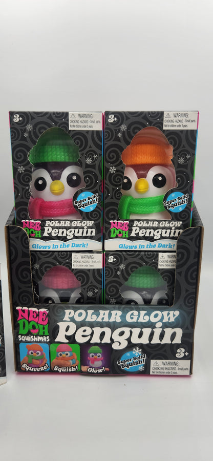 NeeDoh 2026 Squishmas Polar Glow Penguin Stress Ball - 2 RANDOM Colors, Glows in the Dark!