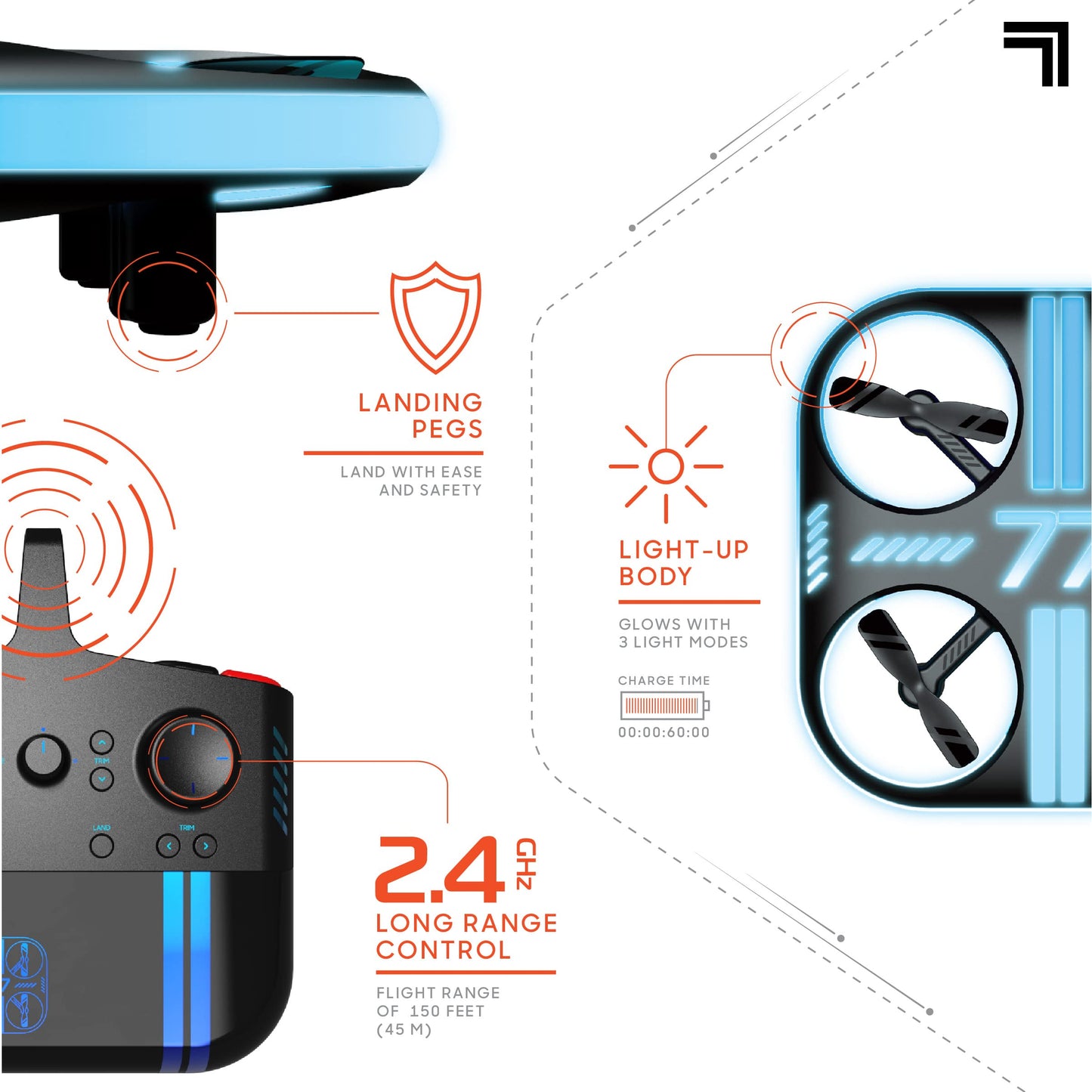 SHARPER IMAGE Lumo Stunt Remote Control LED Glow Drone