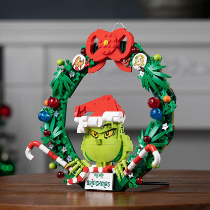 Brickcraft Grinch Wreath Brick Building Blocks Kit, 523 pieces Christmas Holiday Décor and Fun Hanging Display