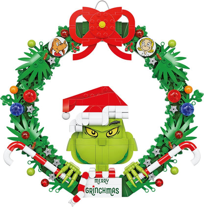 Brickcraft Grinch Wreath Brick Building Blocks Kit, 523 pieces Christmas Holiday Décor and Fun Hanging Display
