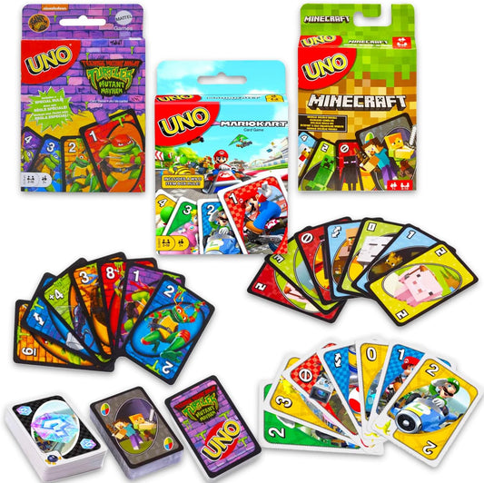 UNO Video Game Cards 3-Pack Bundle with Minecraft, Super Mario and Teenage Mutant Ninja Turtles