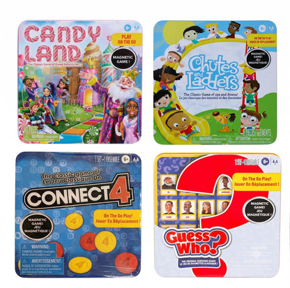 Just Play Travel Games Bundle Tin 4-Pack: Candy Land, Chutes and Ladders, Guess Who? and Connect 4