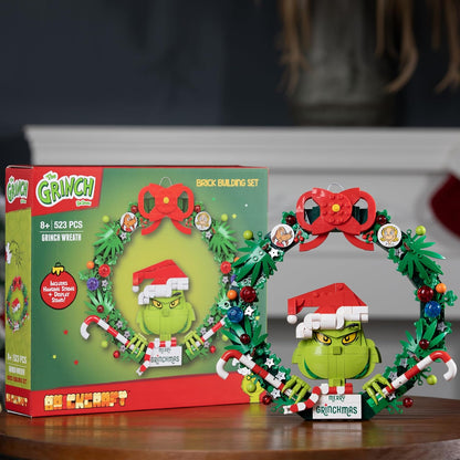 Brickcraft Grinch Wreath Brick Building Blocks Kit, 523 pieces Christmas Holiday Décor and Fun Hanging Display