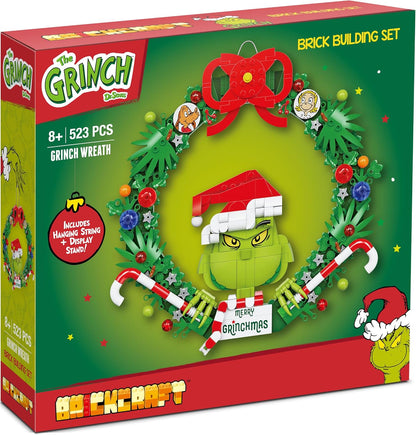 Brickcraft Grinch Wreath Brick Building Blocks Kit, 523 pieces Christmas Holiday Décor and Fun Hanging Display