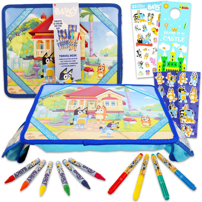 Bluey Lap Desk Travel Art Set - Bundle with Bluey Art Desk with Coloring Utensils, Stickers, and More