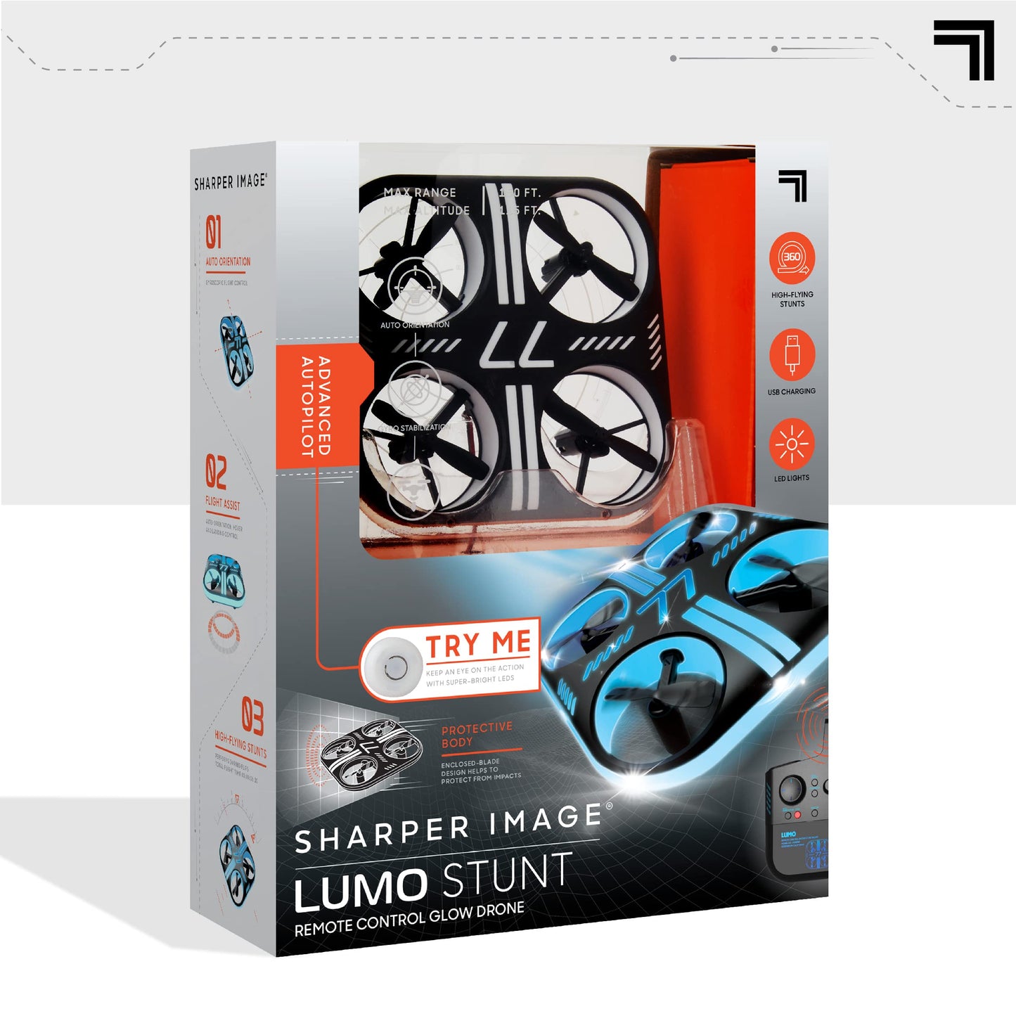 SHARPER IMAGE Lumo Stunt Remote Control LED Glow Drone