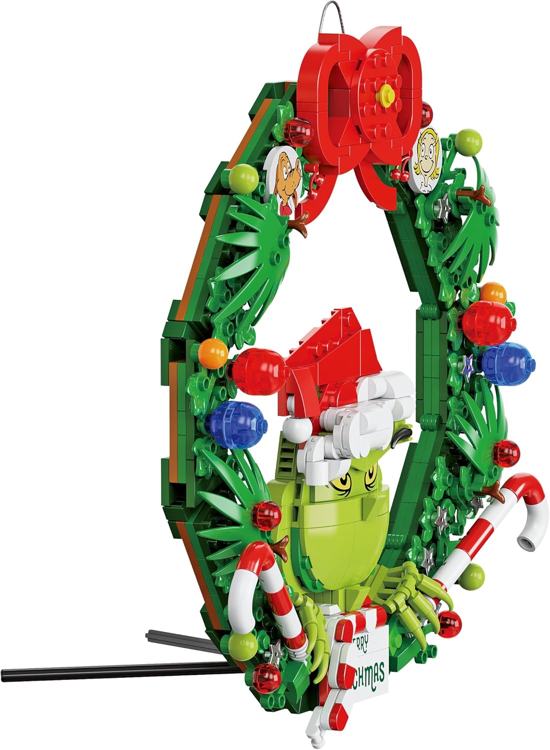 Brickcraft Grinch Wreath Brick Building Blocks Kit, 523 pieces Christmas Holiday Décor and Fun Hanging Display
