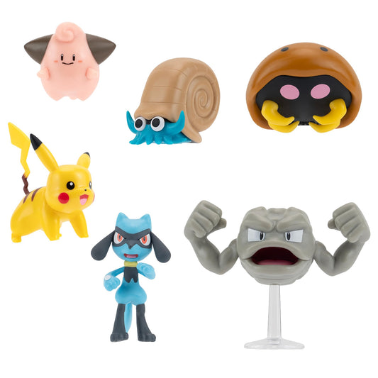 Pokemon Battle Figure Pikachu, Cleffa, Omanyte, Kabuto, Riolu & Geodude 2-Inch Figure 6-Pack