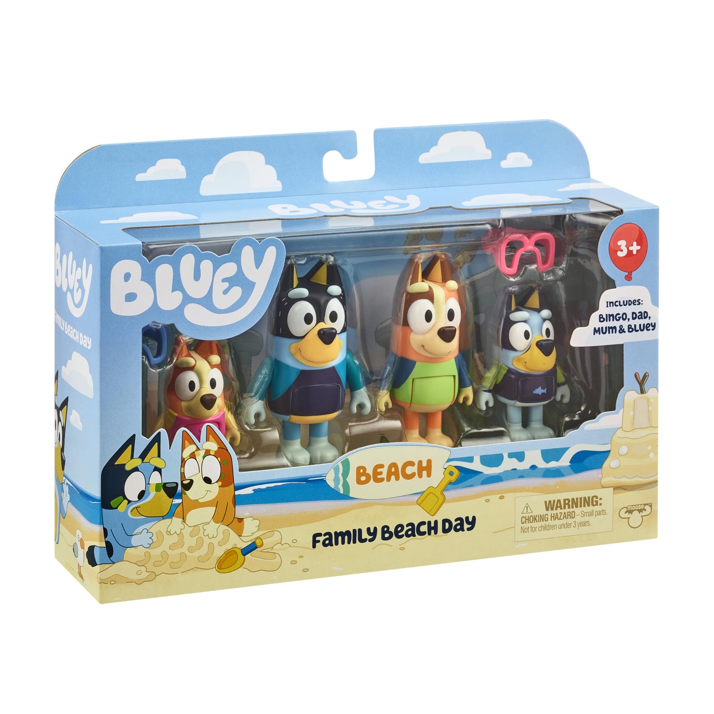 Bluey Toys Beach Exclusive 4-Pack Mini Figurines with Bluey, Chilli, Bingo and Bandit