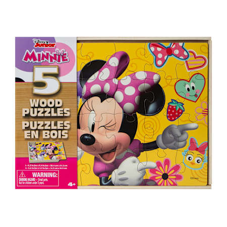 Spin Master Minnie Mouse 5 Jigsaw Puzzles with Wood Storage Box