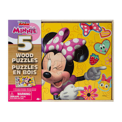 Spin Master Minnie Mouse 5 Jigsaw Puzzles with Wood Storage Box