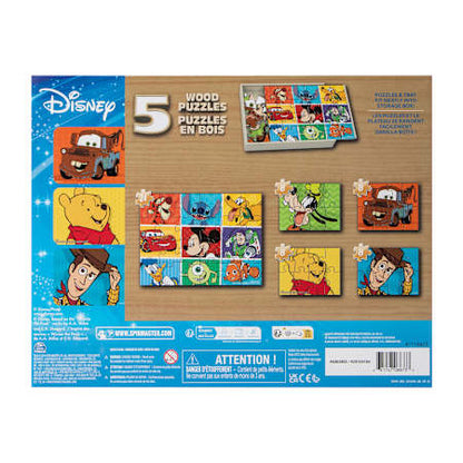 Spin Master Disney Pixar 5 Jigsaw Puzzles with Wood Storage Box