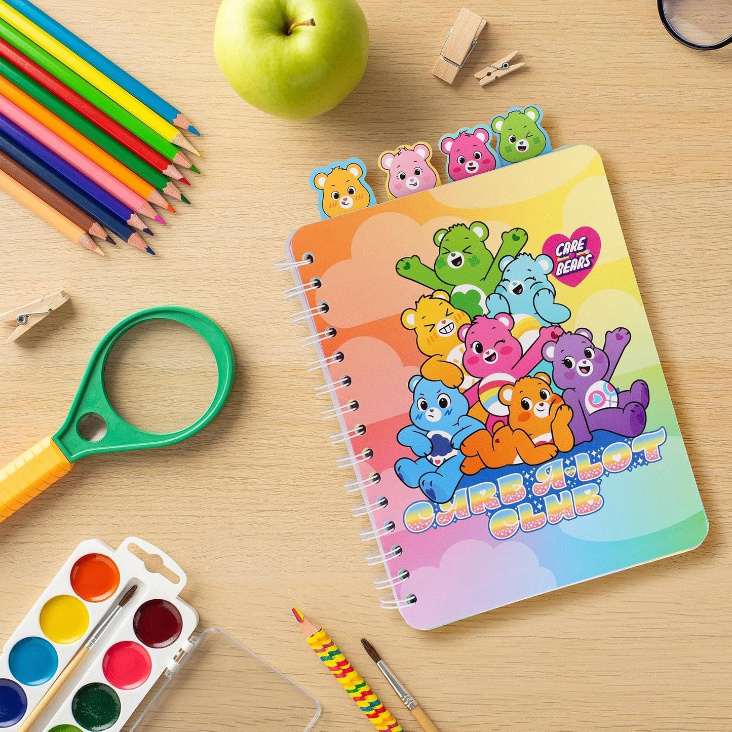 Inkology Care Bears: Unlock The Magic Care-A-Lot Club 4-Tab Spiral Notebook With 160 Dotted Sheets | 6 x 9 Inches