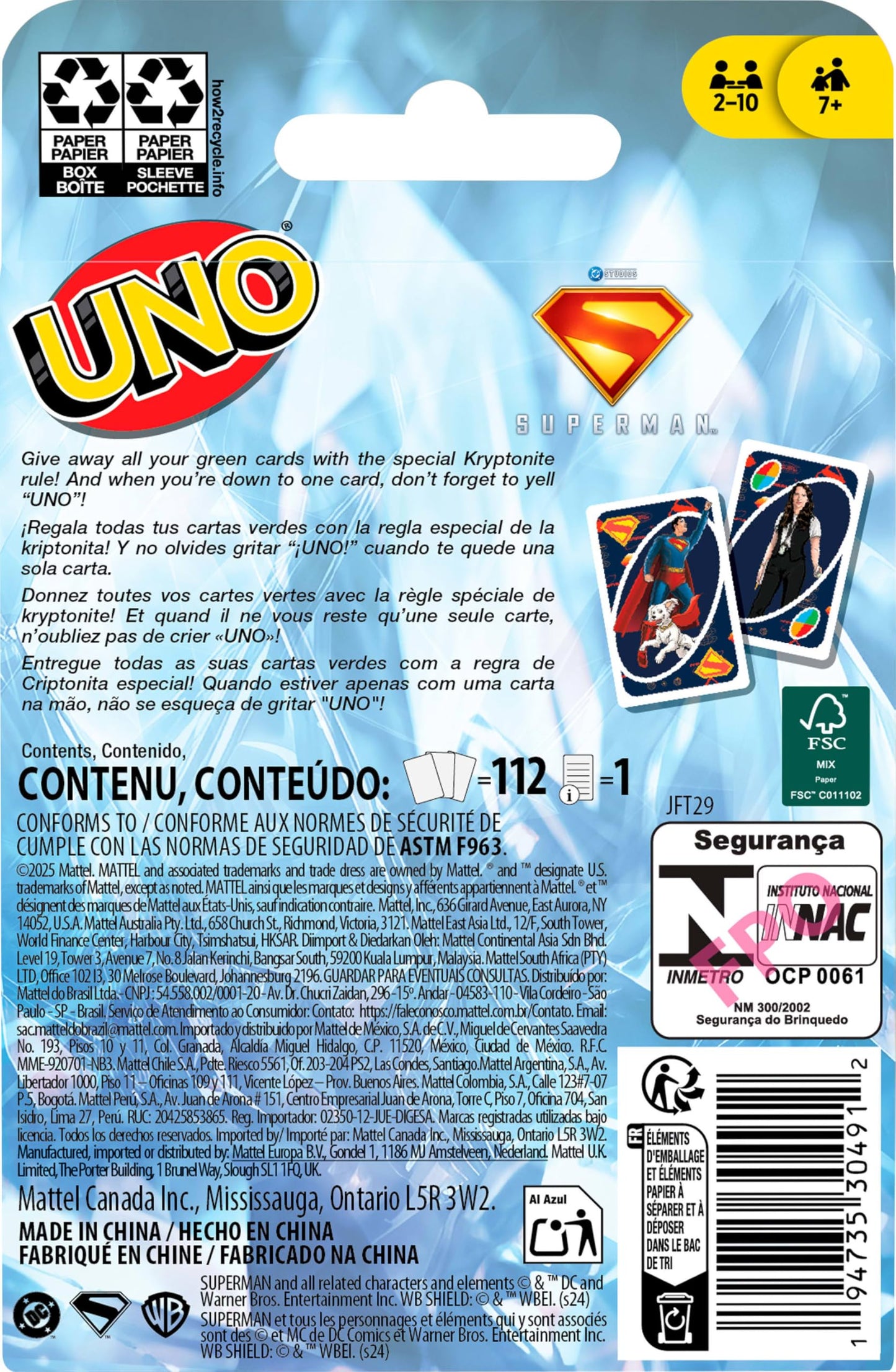 Mattel Games UNO Superman Card Game
